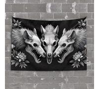 PKRD Man Cave Decorations Wolf Skulls Surrounded By Intricate Floral Patterns. Tapestry Men Decor Cool Things For Your Room(100X150CM)