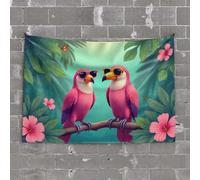 PKRD Man Cave Rules Two Colorful Birds Wearing Sunglasses On A Tropical Branch. Tapestry Decor For Man Cave Man Cave Accessories And Decor(100X150CM)
