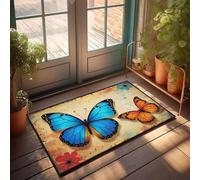 PKRD Men Cave Decor Blue Butterfly And Orange Doormat Anti Slip Mat Boys Bedroom Decor(40X60CM)