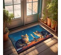 PKRD Men Cave Decor Two Cats Sitting At A Table With A Candle Between Them. Doormat Spring Outdoor Decor Doormat Indoor Entrance Funny(50X80CM)