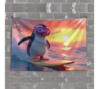 PKRD Men Decor A Penguin Surfing On A Vibrant Sunset. Tapestry Outdoor Bar Accessories Decor Home Decor Men(75X100CM)