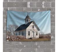 PKRD Men Decor A Quaint White Church With A Steeple Stands Amidst A Serene Landscape. Tapestry Funny Tapestries Boys Bedroom Accessories(100X150CM)