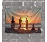 PKRD Men Decor Couple Holding Hands On A Beach At Sunset. Tapestry Outdoor Bar Accessories Decor Home Decor Men(75X100CM)