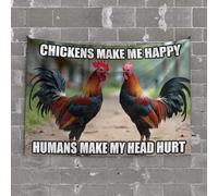 PKRD Outdoor Bar Accessories Decor Chickens Make Me Happy. Humans My Head Hurt. Tapestry Man Cave Decorations Room Decore(100X150CM)