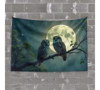 PKRD Outdoor Bar Accessories Decor Two Owls Perched On A Branch Under A Full Moon. Tapestry Man Cave Decorations Room Decore(100X150CM)