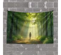 PKRD Outdoor Bar Decor A Person Walks Down A Forest Path As Sunlight Filters Through The Trees. Tapestry Beer Decorations For Man Cave Beer Decorations For(100X150CM)