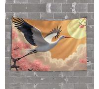 PKRD Outdoor Bar Decor A White Crane Flies Towards The Moon. Tapestry Beer Decorations For Man Cave Beer Decorations For(100X150CM)