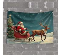 PKRD Outdoor Bar Decor Santa Claus Rides His Sleigh With Reindeer Under A Starry Night Sky. Tapestry Beer Decorations For Man Cave Beer Decorations For(100X150CM)