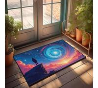 PKRD Outside Rugs For Front Door A Person Stands On A Cliff, Gazing At A Swirling Galaxy In The Sky. Doormat Fall Door Mats Outdoor Small Outdoor Rug(65X90CM)