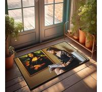 PKRD Personalized Door Mats For Front Door A Woman In A Black Dress Reads A Magazine Next To A Painting Of The Mona Lisa. Doormat Front Door Mats Outdoor Large Funny Office Decor(50X80CM)