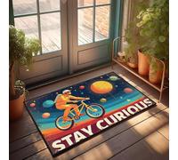 PKRD Personalized Door Mats For Front Door Stay Curious: Cycling Through Space Doormat Front Door Mats Outdoor Large Funny Office Decor(50X80CM)