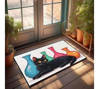 PKRD Plain Door Mat For Crafts A Black Cat Lounges Beside Four Colorful Vases. Doormat Small Outdoor Rug Front Door Rug Outdoor(40X60CM)