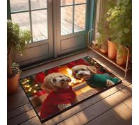 PKRD Plain Door Mat For Crafts Two Dogs In Festive Sweaters By A Fireplace. Doormat Small Outdoor Rug Front Door Rug Outdoor(50X80CM)