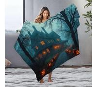 PKRD Plush Blanket Halloween Pumpkins Light Up A Spooky Path To An Eerie House. Flannel Blanket King Size Throw Blanket For Bed Blanket Queen Size(150x200cm)
