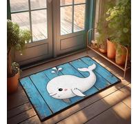 PKRD Porch Mats For Front Door Outside A Cute White Whale With A Blue Wooden Background. Doormat Bedroom Door Decorations Welcome Mat Outdoor Funny(65X90CM)