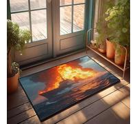 PKRD Retro Rugs A Ship On Fire In The Ocean. Doormat Teen Room Decor Fall Welcome Mats Outdoor(50X80CM)