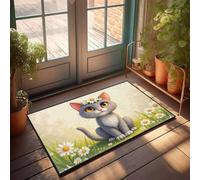 PKRD Spring Welcome Mats Outdoor A Cute Cat With Flowers In Its Hair Sits Among Daisies. Doormat Home Decor For Men Funny Home Decor(40X60CM)