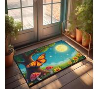 PKRD Summer Rug A Butterfly Perches On A Tree Trunk Under A Bright Moonlit Sky. Doormat Large Door Mats Outdoor Outside Fall Decor(50X80CM)
