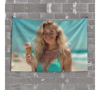 PKRD Tapestry For Men A Woman In A Bikini Holding An Ice Cream Cone On The Beach. Tapestry Small Wall Tapestry Bedroom Door Decorations(75X100CM)