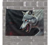 PKRD Tapestry Wall Art A Fierce Wolf With Glowing Red Eyes. Tapestry Wall Decor For Bedroom Aesthetic Funny Room Decor(75X100CM)