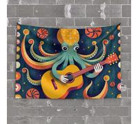 PKRD Tapestry Wall Art An Octopus Playing A Guitar Surrounded By Colorful Candies. Tapestry Wall Decor For Bedroom Aesthetic Funny Room Decor(75X100CM)