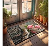 PKRD Thankful Kitchen Mat Two Birds By Roses And Cage. Doormat Outside Fall Decor Large Outdoor Rug(65X90CM)