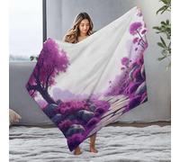 PKRD Throw Blanket For Bed A Serene Path Surrounded By Vibrant Purple Flowers Leads To A Distant Mountain Range. Flannel Blanket Blanket Queen Size White Blanket(125x150cm)