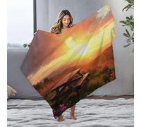 PKRD Throw Blanket For Bed A Wooden Picnic Table Surrounded By Wildflowers Flannel Blanket Blanket Queen Size White Blanket(125x150cm)