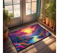 PKRD Welcome Mat For Front Door Outside A Serene River Flows Through A Vibrant, Colorful Forest At Sunset. Doormat Farm Rug Outdoor Doormats(65X90CM)