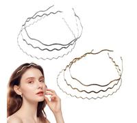 PKRFCJ 6 PCS Metal Headband, Fashionable Thin Wavy Headband, Cute Elastic Head Band Hair Accessories for Women Girls and Sports (Gold, Silver)