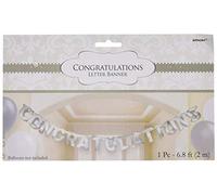 (PKT) 1 Silver Congratulations Hanging Letter Banner Decoration 2m x 15cm