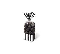 (PKT) 10 Pack Candy Buffet Jet Black Striped Party Bags 27cm x 8.3cm