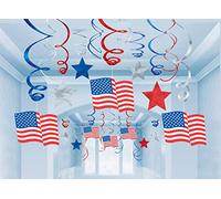 (PKT) 4th July USA Mega Value Pack Hanging Swirl Decorations (30 pk)