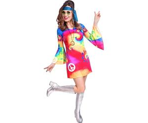 (PKT) (9907368) Adult Ladies Rainbow Hippy Costume (Medium/Large)