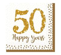 (PKT) Adult 16 Pack Sparkling Golden 50th Anniversary Luncheon Napkins 33cm