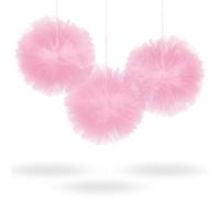 (PKT) Adult 3 Pack Pink Fluffy Tulle Decorations