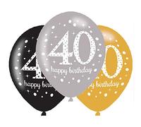 (PKT) Adult Gold Celebration 40th Latex Balloons 6 Pack