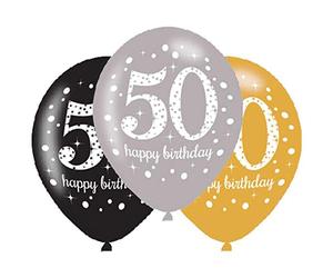 (PKT) Adult Gold Celebration 50th Latex Balloons- 6 Pack