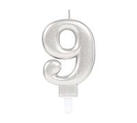 (PKT) Adult Metallic Silver Candle Number 9
