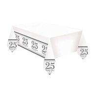 (PKT) Adult One 25th Sparkling Silver Anniversary Paper Tablecover 1.2m x 1.8m