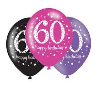 (PKT) Adult Pink Celebration 60th Birthday Latex Balloons 6 Pack