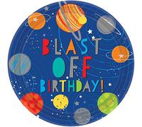 (PKT) Blast Off Birthday Paper Plates 23cm (8 pk)