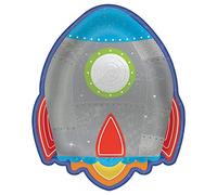 (PKT) Blast Off Birthday Rocket Ship Shaped Plates 18cm (8 pk)