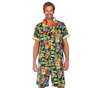 (PKT) (Fix 0/1) (9908726) Adult Mens Hawaiian Black Costume Set (Plus Size)