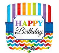 (PKT) Happy Birthday Bright Stripe & Chevron Standard Foil Balloons S40