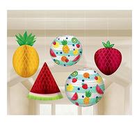 (PKT) Hawaiian Hanging Honeycomb Fruit Decorations (5 pk)