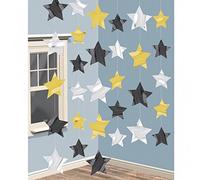 (PKT) Hollywood G&G Gold, Black & Silver Star String Decorations 2m (6 pk) - Glitz & Glam