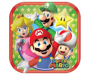 (PKT) Super Mario Square Paper Plates 18cm (8 pk)