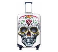 PKTTECRFPK 3D Print Design Floral Skull Luggage Cover for Suitcase, Travel Protector Trolley Case Cover, Elastic, Washable Suitcases Protector Fits 18-32 Inch Luggage