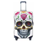 PKTTECRFPK 3D Print Design Floral Skull Luggage Cover for Suitcase, Travel Protector Trolley Case Cover, Elastic, Washable Suitcases Protector Fits 18-32 Inch Luggage